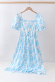 Blue rose print women dress - Aaria Tees Aaria Tees