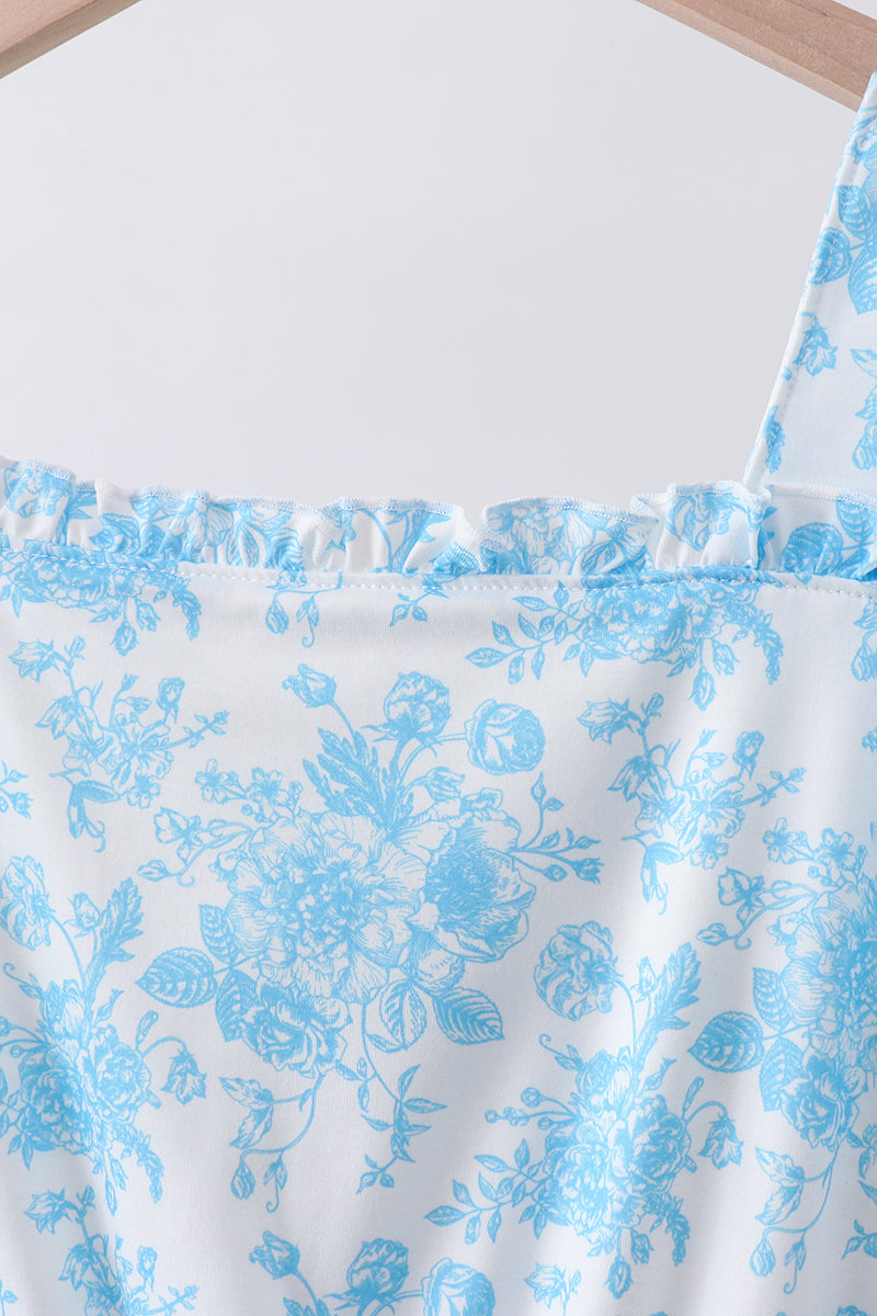Blue rose print women dress - Aaria Tees Aaria Tees