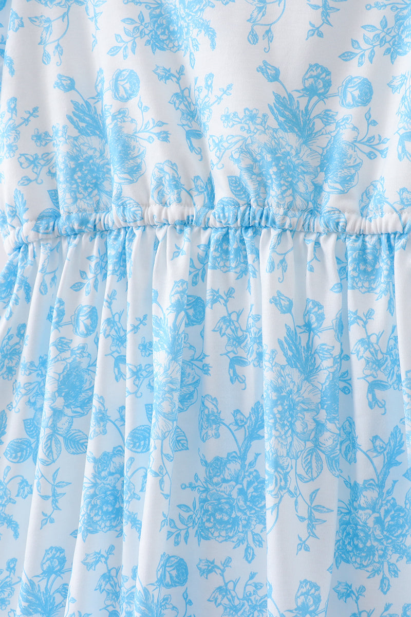 Blue rose print women dress - Aaria Tees Aaria Tees