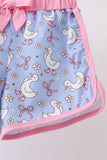 Purple duck print bow shorts set Aaria Tees