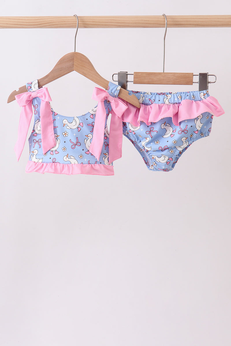 Purple duck print bow ruffle 2pc swimsuit - Aaria Tees