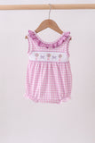 Pink floral bow smocked ruffle bubble - Aaria Tees Aaria Tees