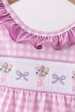 Pink floral bow smocked ruffle bubble - Aaria Tees Aaria Tees