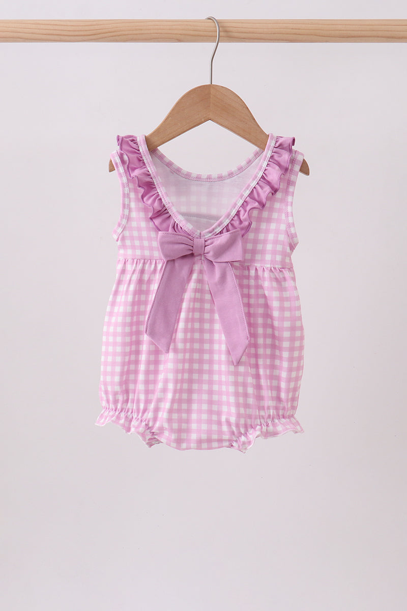 Pink floral bow smocked ruffle bubble - Aaria Tees Aaria Tees