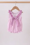 Pink floral bow smocked ruffle bubble - Aaria Tees Aaria Tees