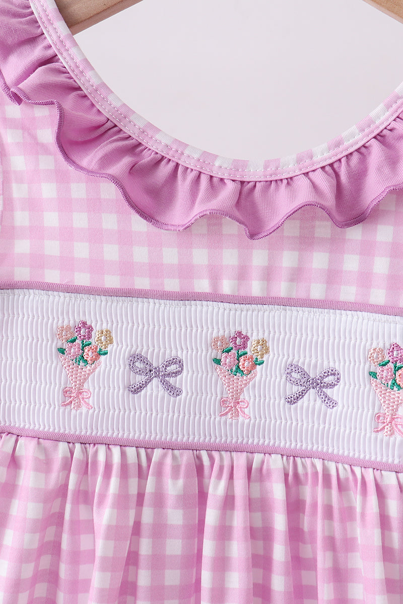 Pink floral bow smocked ruffle shorts set - Aaria Tees Aaria Tees