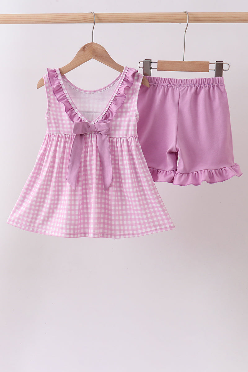 Pink floral bow smocked ruffle shorts set - Aaria Tees Aaria Tees