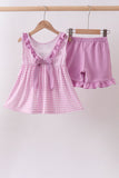 Pink floral bow smocked ruffle shorts set - Aaria Tees Aaria Tees