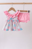 Pink patchwork floral ruffle bloomer set - Aaria Tees Aaria Tees