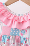 Pink patchwork floral ruffle bloomer set - Aaria Tees Aaria Tees