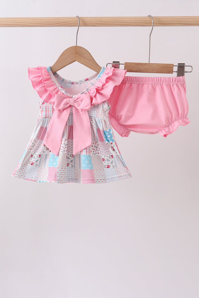 Pink patchwork floral ruffle bloomer set - Aaria Tees Aaria Tees