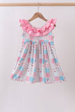 Pink patchwork floral ruffle dress - Aaria Tees Aaria Tees