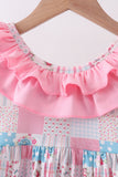 Pink patchwork floral ruffle dress - Aaria Tees Aaria Tees