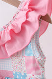 Pink patchwork floral ruffle dress - Aaria Tees Aaria Tees