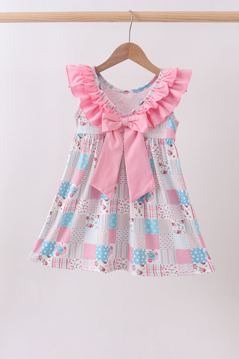 Pink patchwork floral ruffle dress - Aaria Tees Aaria Tees