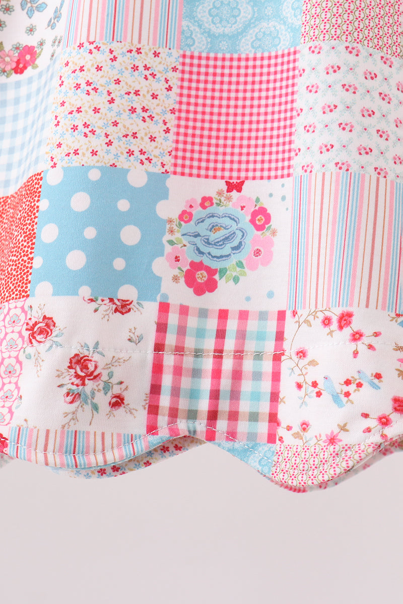 Pink floral patchwork scalloped bloomer set - Aaria Tees Aaria Tees