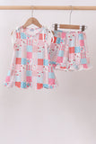 Pink floral patchwork scalloped ruffle shorts set - Aaria Tees Aaria Tees