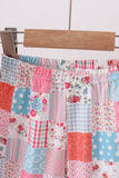 Pink floral patchwork scalloped ruffle shorts set - Aaria Tees Aaria Tees