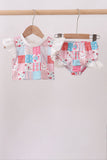 Pink floral patchwork ruffle 2pc swimsuit - Aaria Tees Aaria Tees