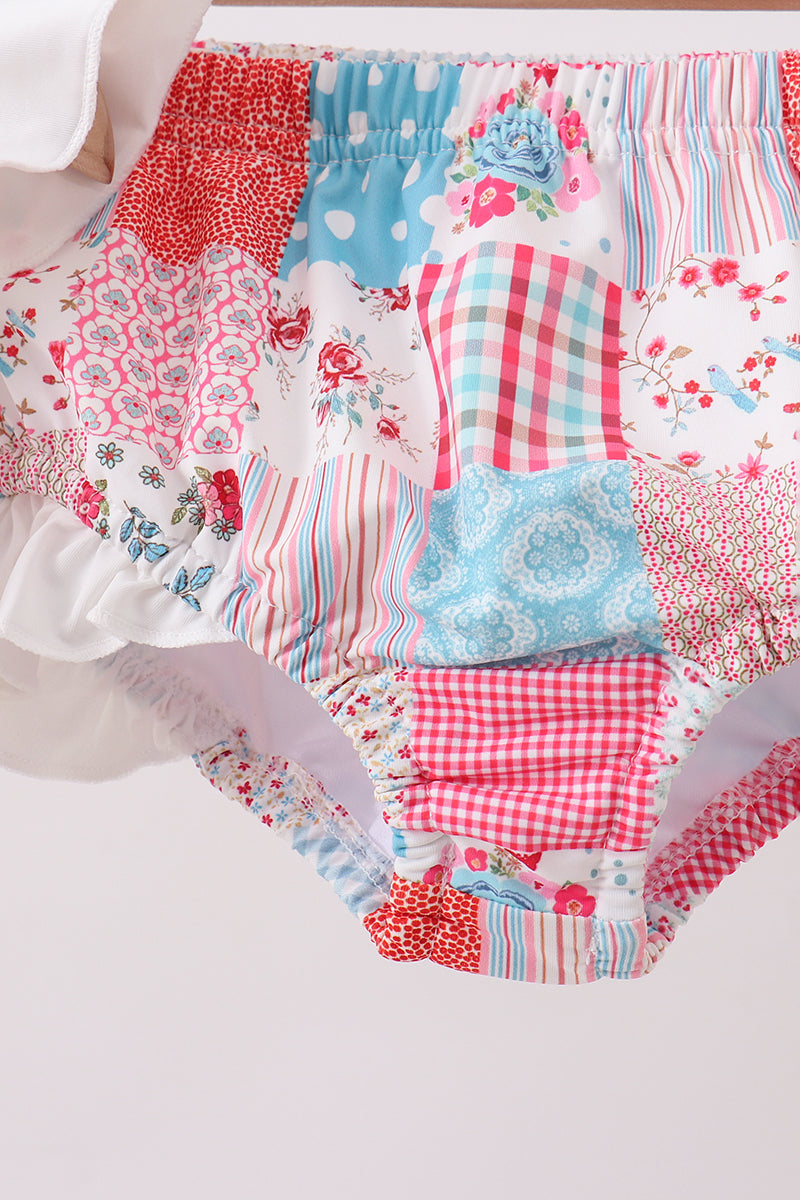 Pink floral patchwork ruffle 2pc swimsuit - Aaria Tees Aaria Tees