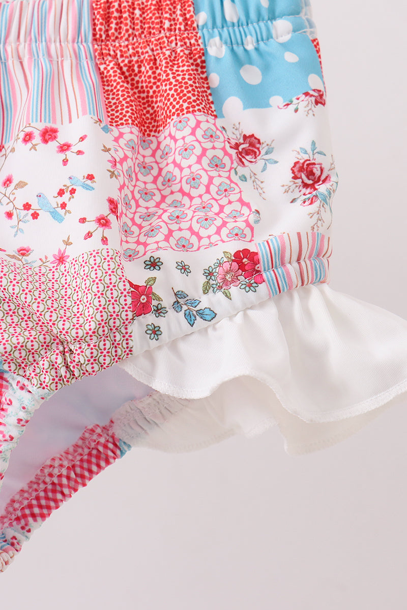 Pink floral patchwork ruffle 2pc swimsuit - Aaria Tees Aaria Tees