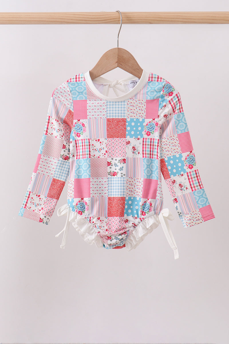 Pink floral patchwork ruffle rashguard - Aaria Tees