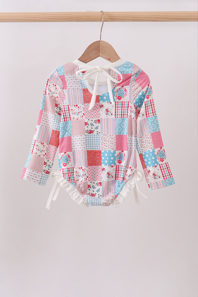 Pink floral patchwork ruffle rashguard - Aaria Tees Aaria Tees