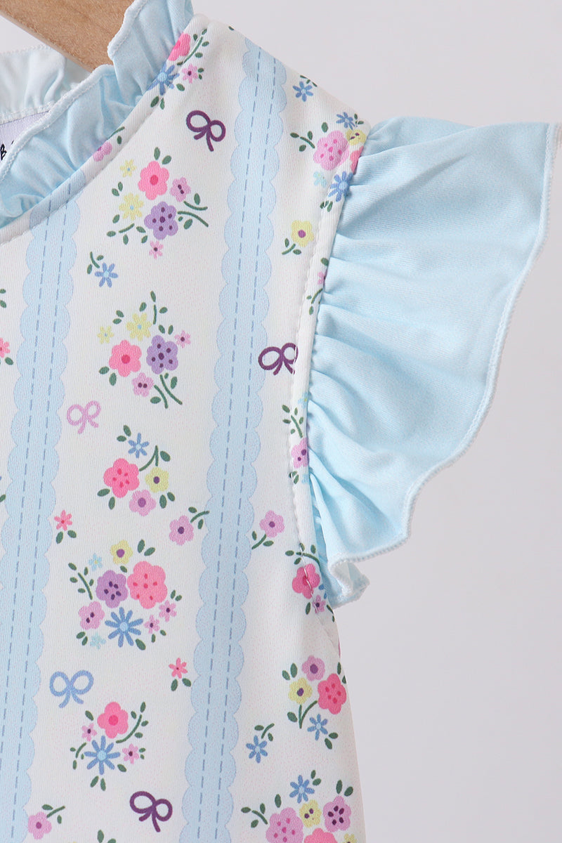 Blue floral ruffle one-piece swimsuit - Aaria Tees Aaria Tees