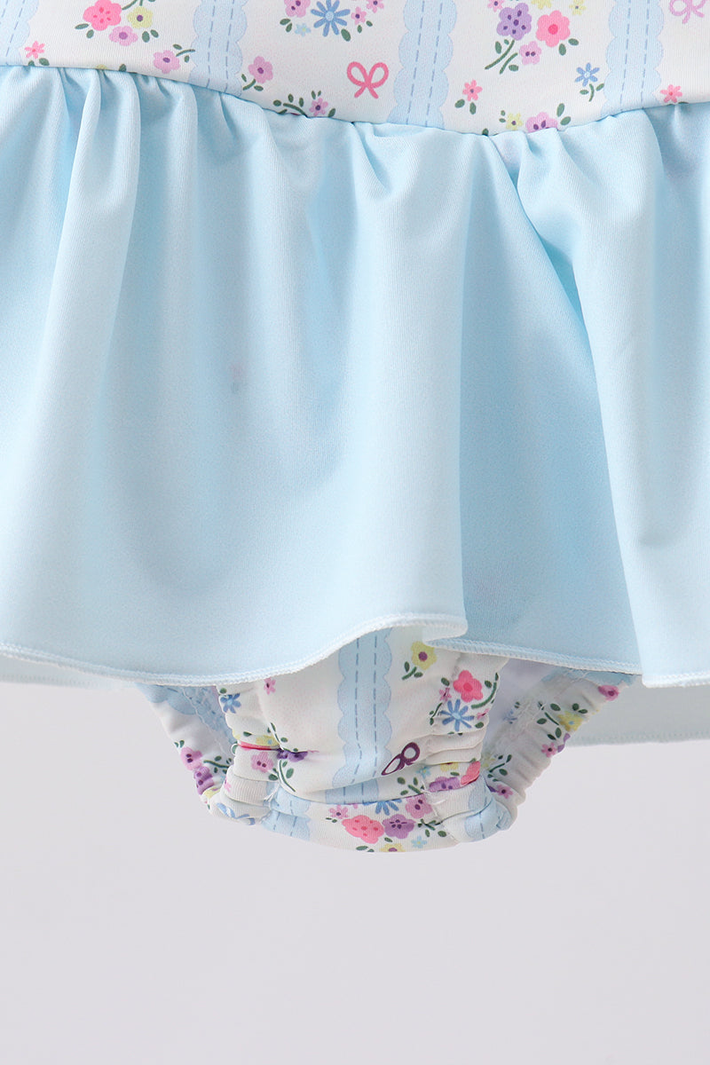 Blue floral ruffle one-piece swimsuit - Aaria Tees Aaria Tees