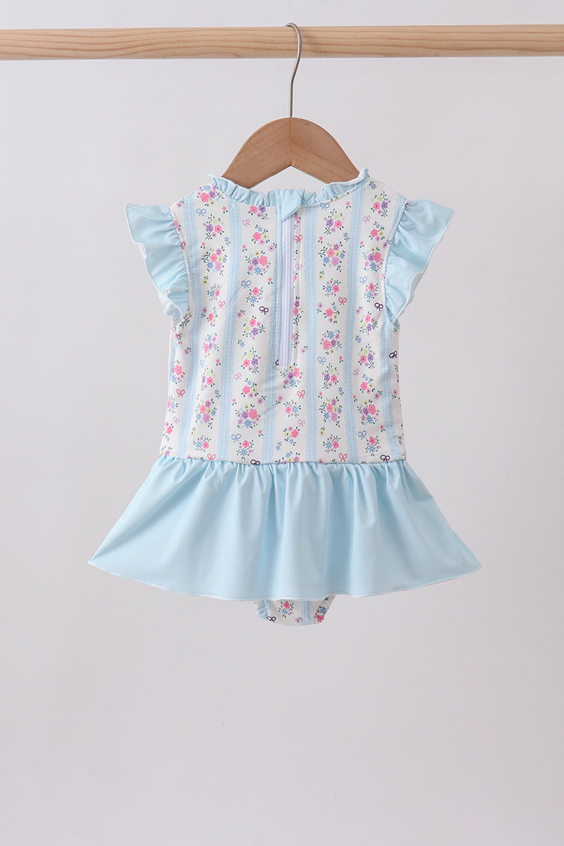 Blue floral ruffle one-piece swimsuit - Aaria Tees Aaria Tees