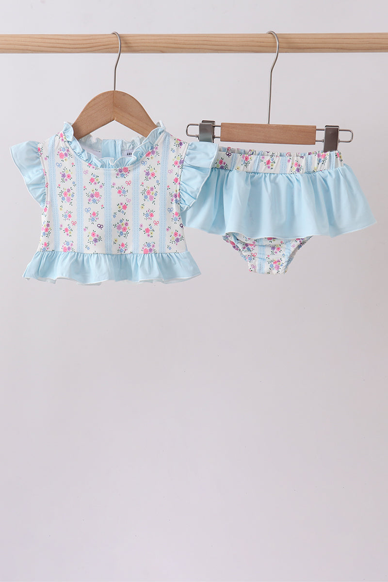Blue floral ruffle 2pc swimsuit - Aaria Tees