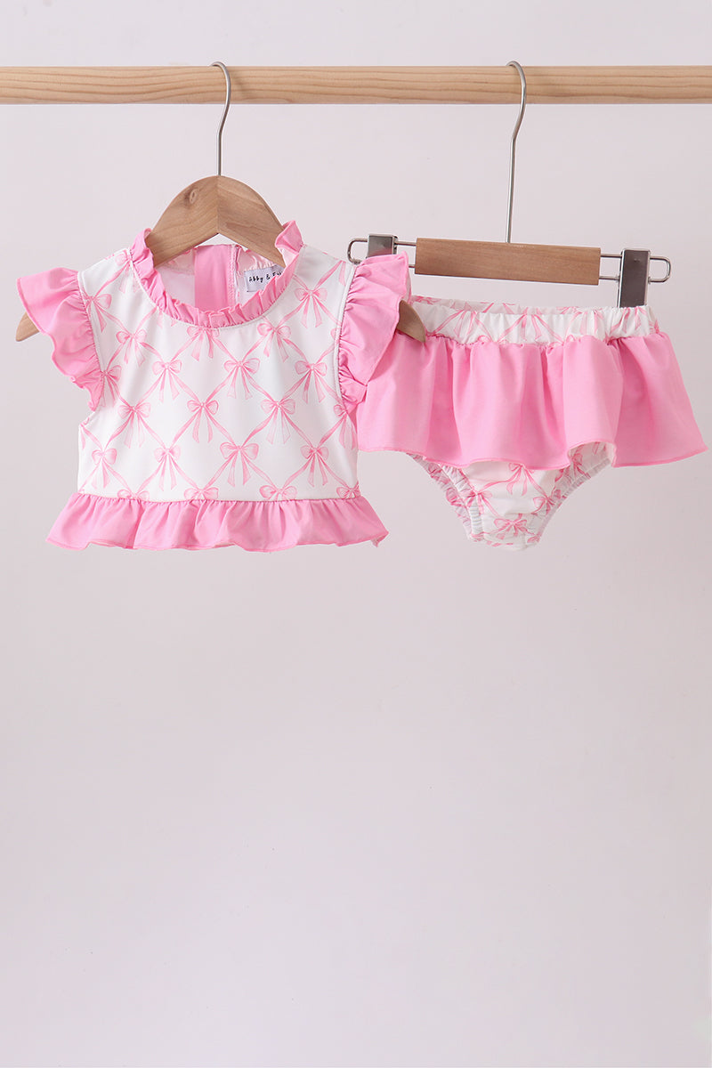 Pink bow ruffle 2pc swimsuit - Aaria Tees