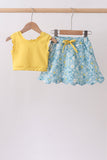 Mustard&green floral bow skorts set - Aaria Tees Aaria Tees