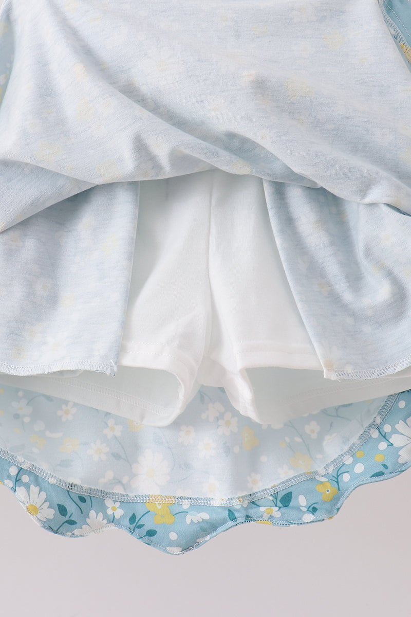 Mustard&green floral bow skorts set - Aaria Tees Aaria Tees
