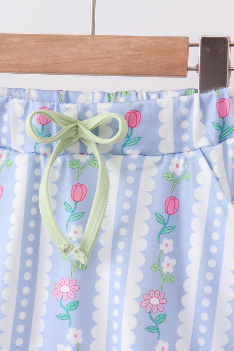 Green&purple floral bow skorts set - Aaria Tees Aaria Tees