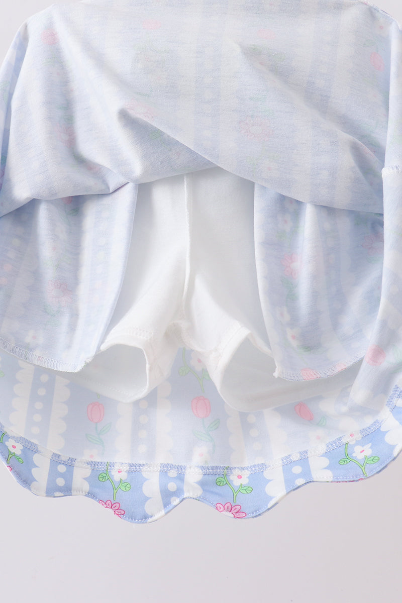 Green&purple floral bow skorts set - Aaria Tees Aaria Tees
