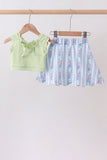Green&purple floral bow skorts set - Aaria Tees Aaria Tees