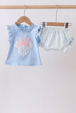 Blue character applique ruffle bloomer set Aaria Tees
