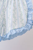 Blue character applique ruffle shorts set Aaria Tees