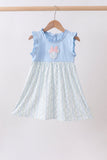 Blue character applique ruffle dress Aaria Tees