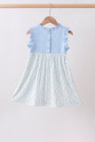 Blue character applique ruffle dress Aaria Tees