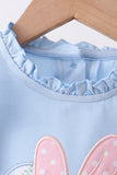 Blue character applique ruffle dress Aaria Tees