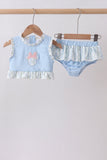 Blue character applique ruffle 2pc swimsuit Aaria Tees