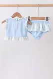 Blue character applique ruffle 2pc swimsuit Aaria Tees