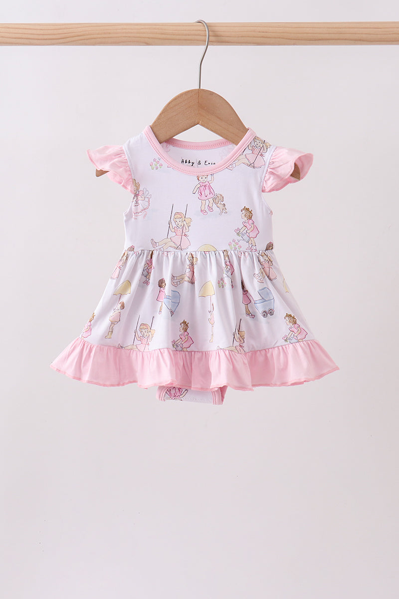 Pink all day adventure bamboo ruffle bubble - Aaria Tees Aaria Tees