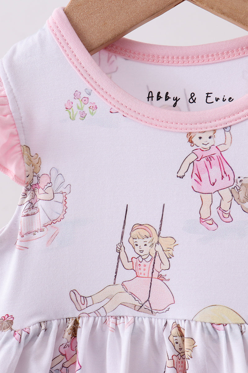 Pink all day adventure bamboo ruffle bubble - Aaria Tees Aaria Tees