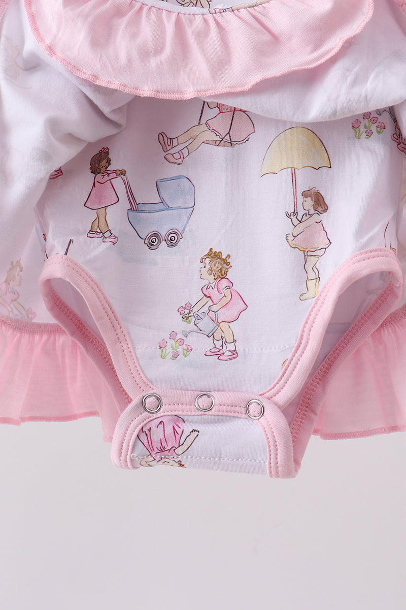 Pink all day adventure bamboo ruffle bubble - Aaria Tees Aaria Tees