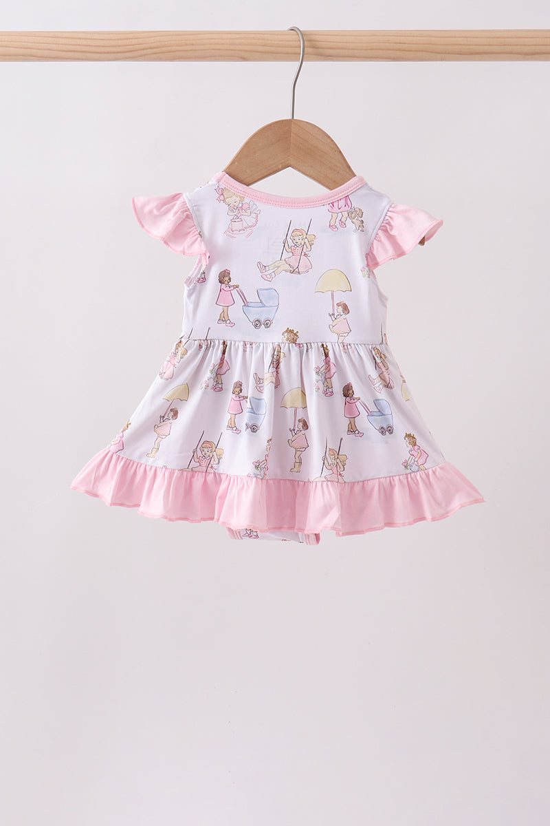 Pink all day adventure bamboo ruffle bubble - Aaria Tees Aaria Tees