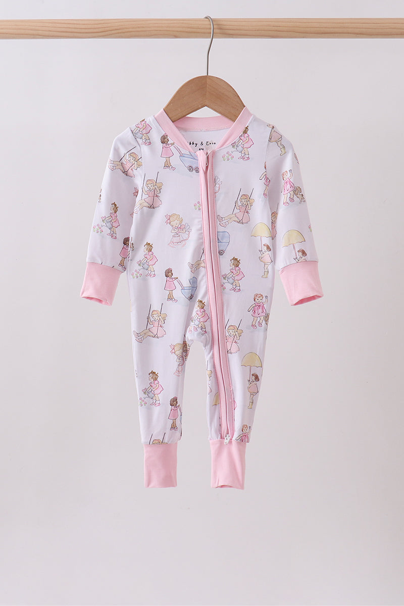 Pink all day adventure bamboo romper - Aaria Tees