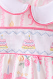 Pink birthday cake smocked bubble - Aaria Tees Aaria Tees